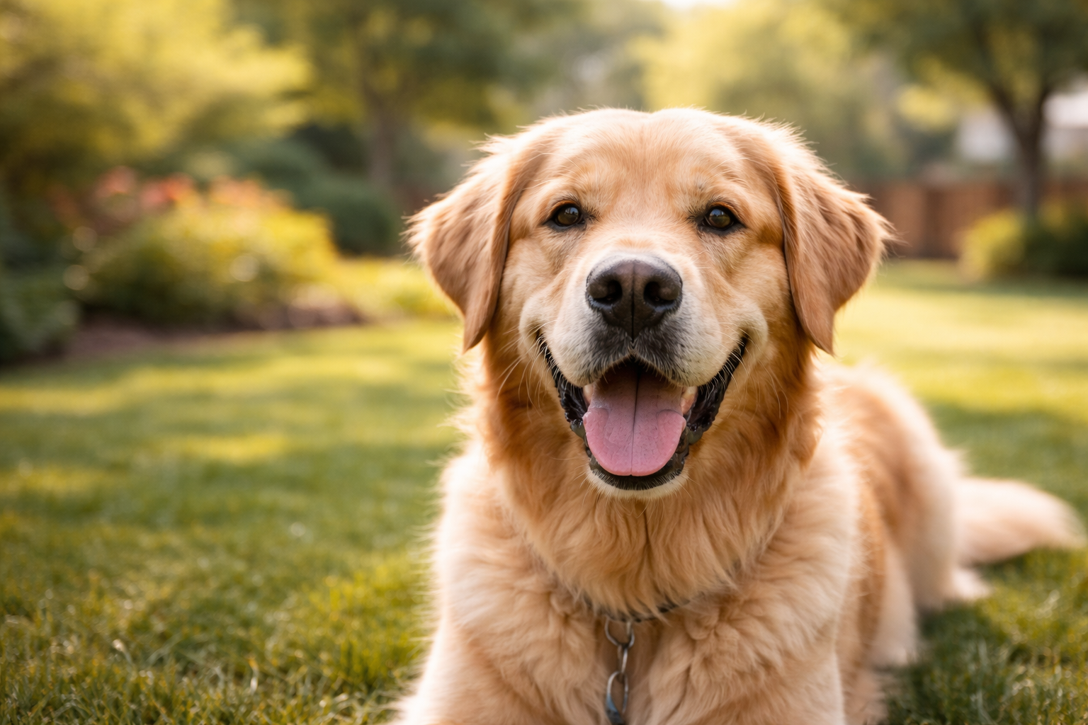 Happy dog enjoying clean yard